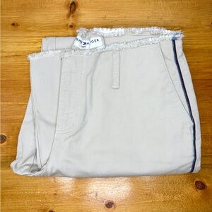 Vintage Tommy Hilfiger Khaki Jeans Womens Sz 4 Frayed Navy Striped Pants Cotton